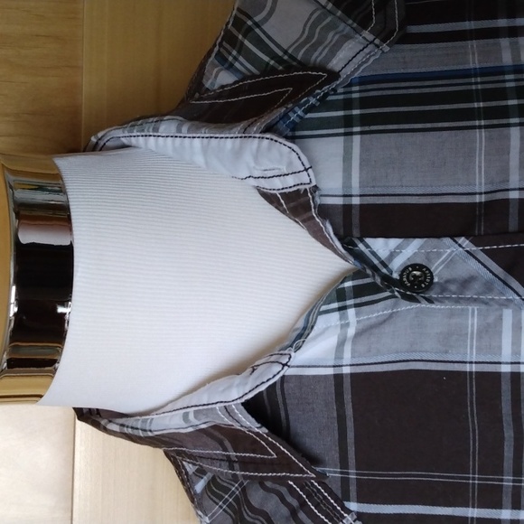 Various Artists Men's Button Down Shirt Brown Plaid size L Chest Pockets Cotton - Picture 4 of 11